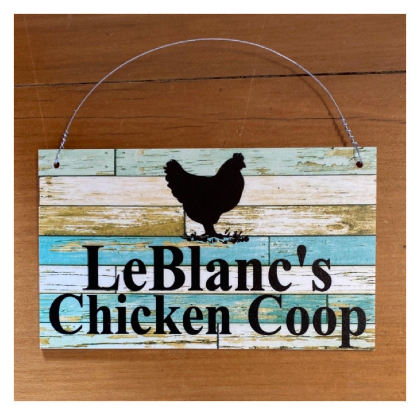 Chicken Hen Custom Personalised Sign Rustic Blue