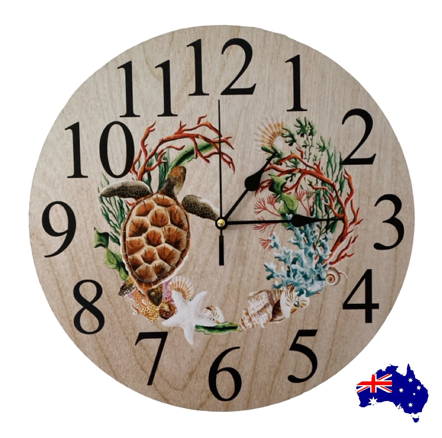 Clock Wall Turtle Ocean Beach Sea House Aussie Made - The Renmy Store Homewares & Gifts 