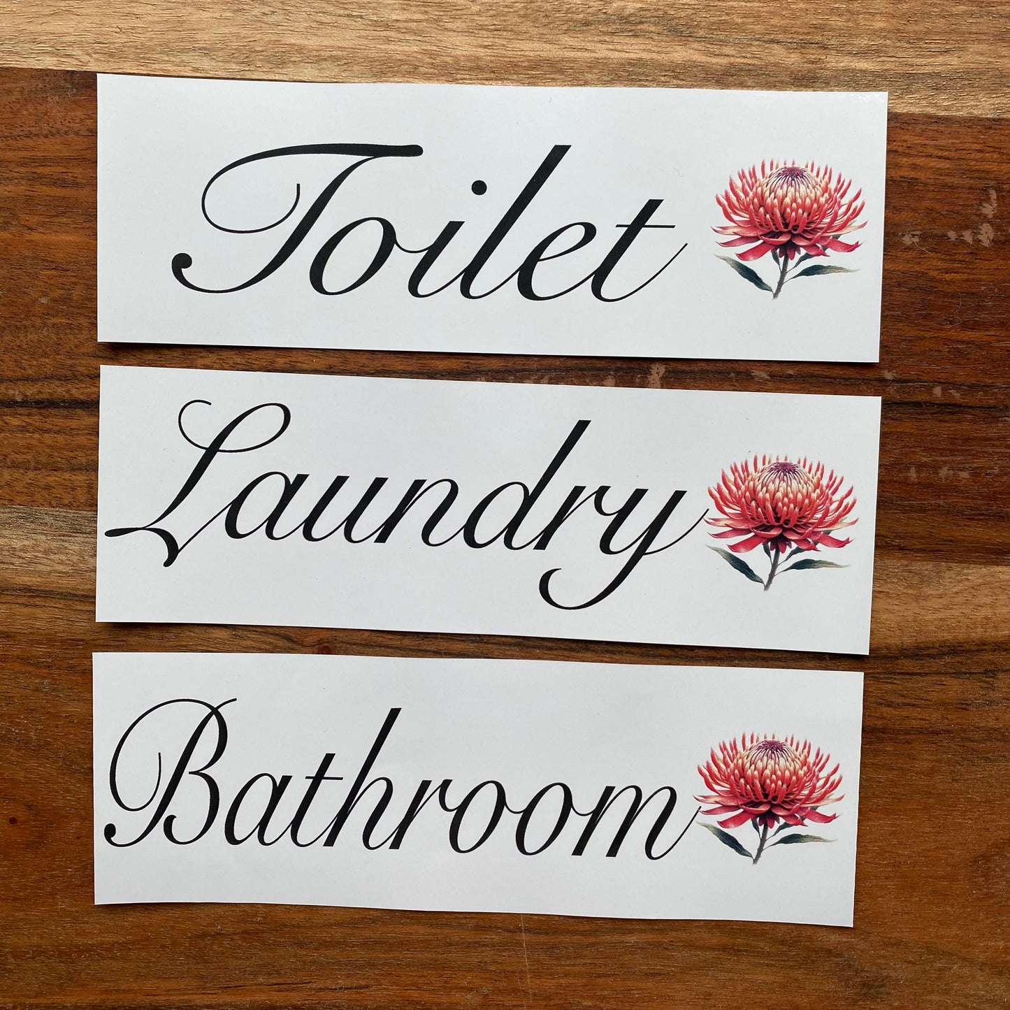 Waratah Flower Door Room Sign | Toilet Laundry Bathroom | Custom Personalised Aussie Made