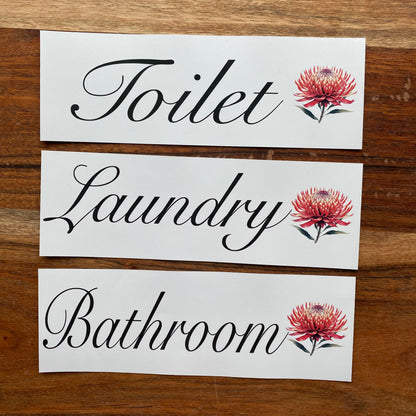 Waratah Flower Door Room Sign | Toilet Laundry Bathroom | Custom Personalised Aussie Made