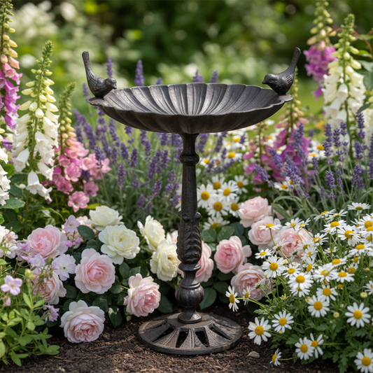 Cast Iron Bird Bath & Feeder | Heavy Rustic Garden 48.5cm 3.9kg