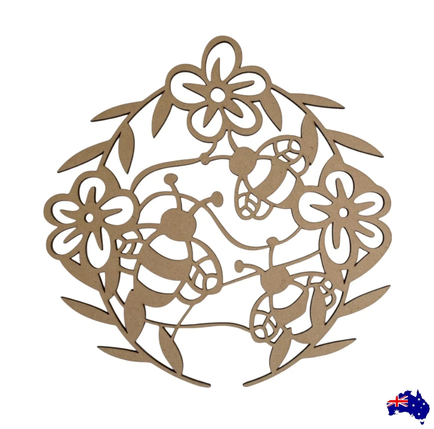 Bee Flower Floral Art Plywood MDF Laser Cut