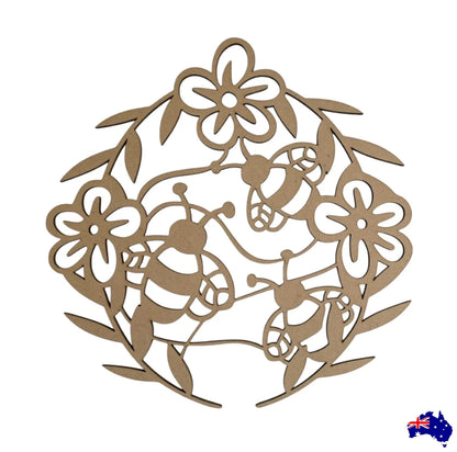 Bee Flower Floral Art Plywood MDF Laser Cut