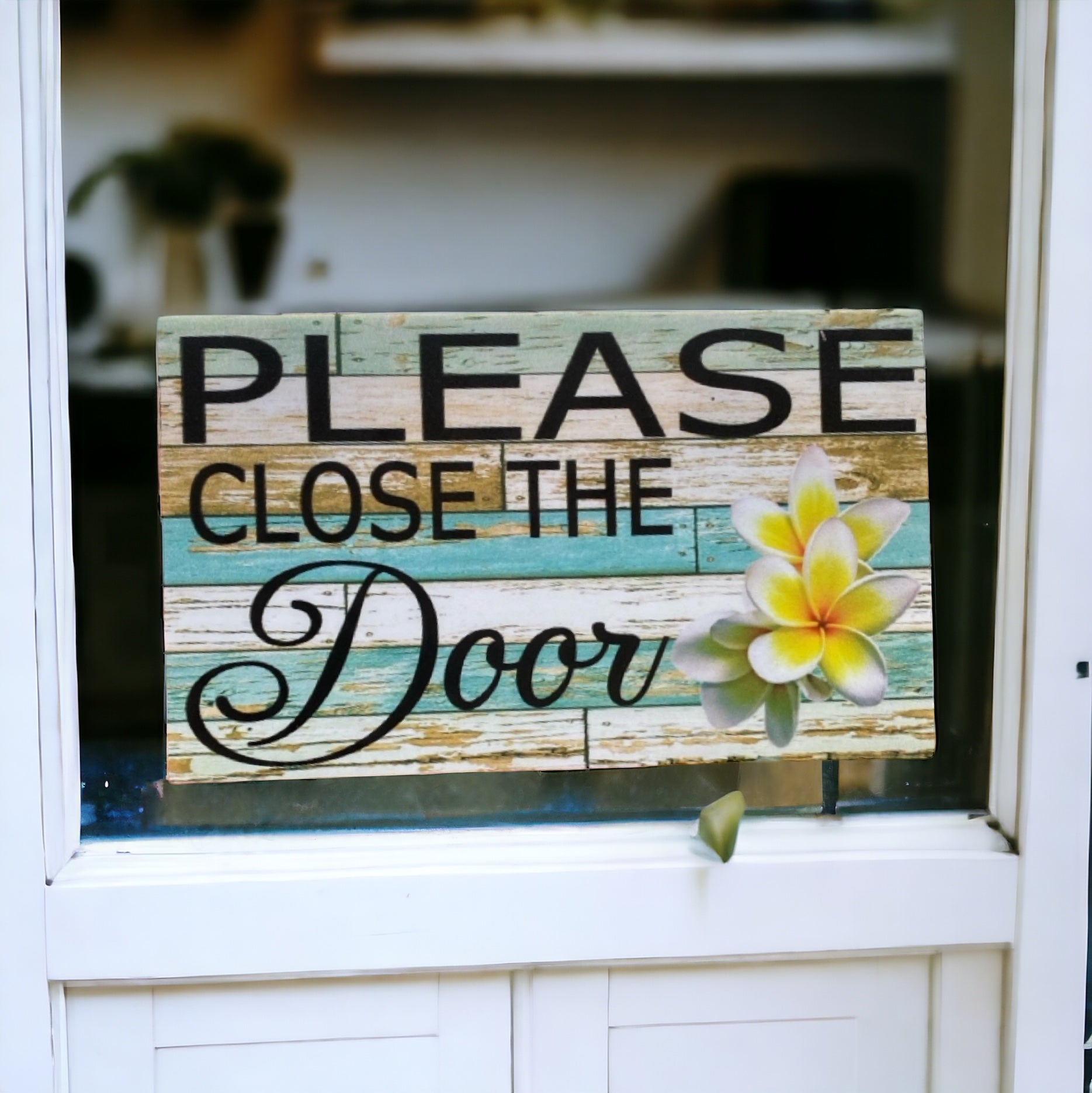 Close The Door with Frangipani Flower Sign - The Renmy Store Homewares & Gifts 