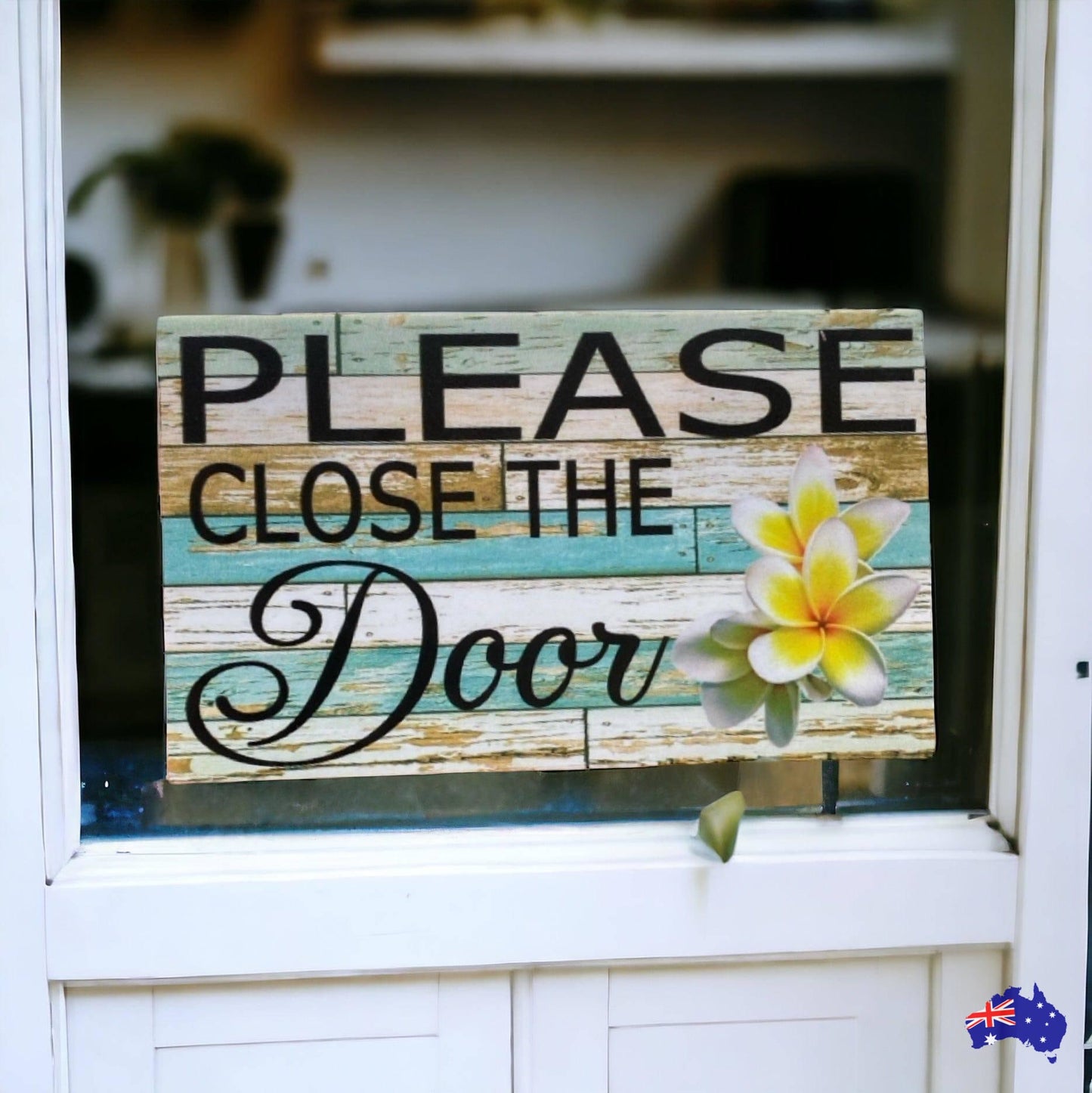 Close The Door with Frangipani Flower Sign - The Renmy Store Homewares & Gifts 