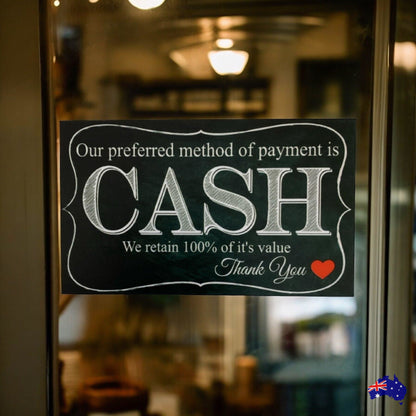 Cash Payment Preferred Business Retail Sign - The Renmy Store Homewares & Gifts 