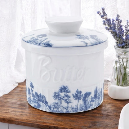 Butter Crock French Provincial Blue