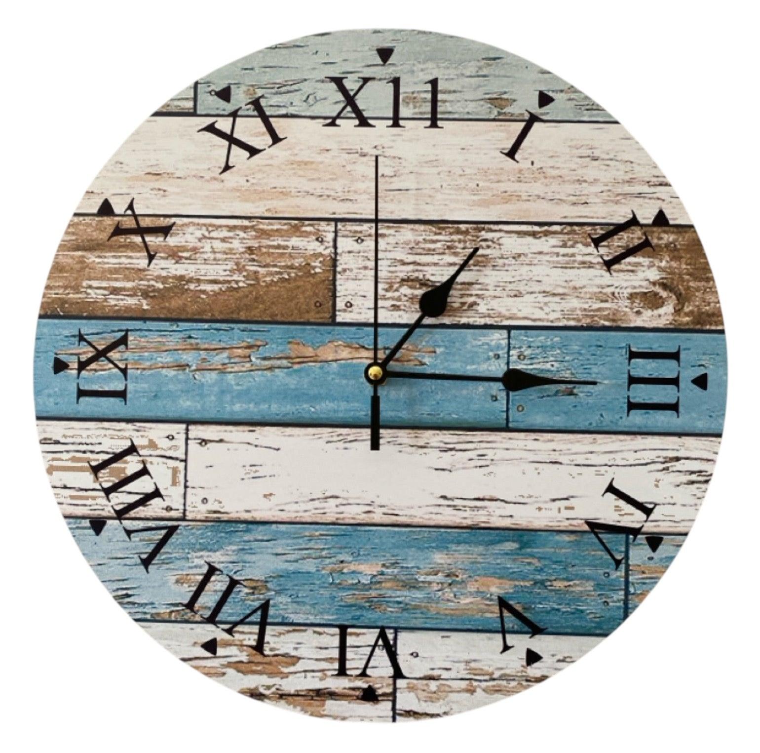 Clock Wall Rustic Blue Roman Numerals Aussie Made - The Renmy Store Homewares & Gifts 