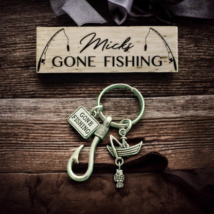 Fish Keyring Personalised Gone Fishing Sign Gift - The Renmy Store Homewares & Gifts 