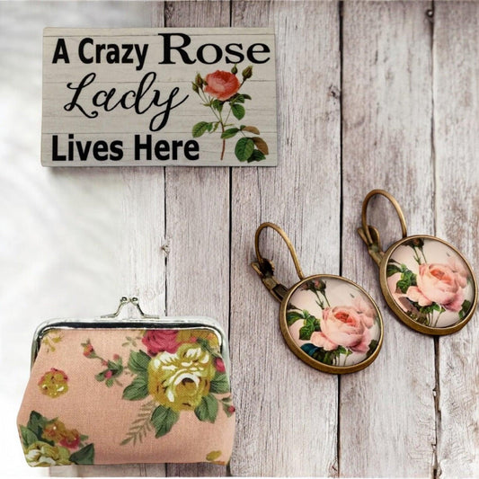 Rose Purse Earrings Crazy Sign Gift Set