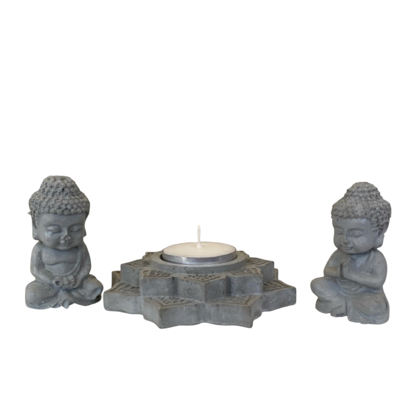 Buddha Set with Mandala Candle Holder Aussie Handmade Concrete