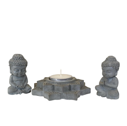 Buddha Set with Mandala Candle Holder Aussie Handmade Concrete