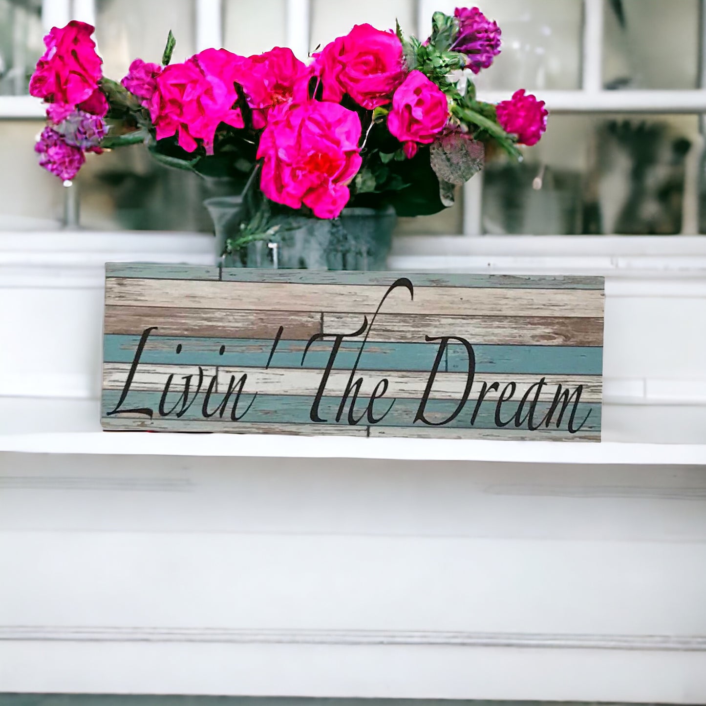 Livin The Dream Blue Rustic Timber Style Sign - The Renmy Store Homewares & Gifts 
