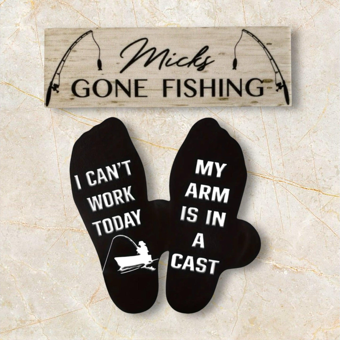 Fish Sock Funny Personalised Gone Fishing Sign Gift - The Renmy Store Homewares & Gifts 