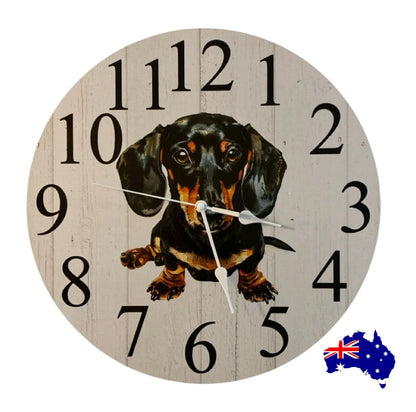 Clock Wall Dachshund Black Tan 30cm 60cm Aussie Made