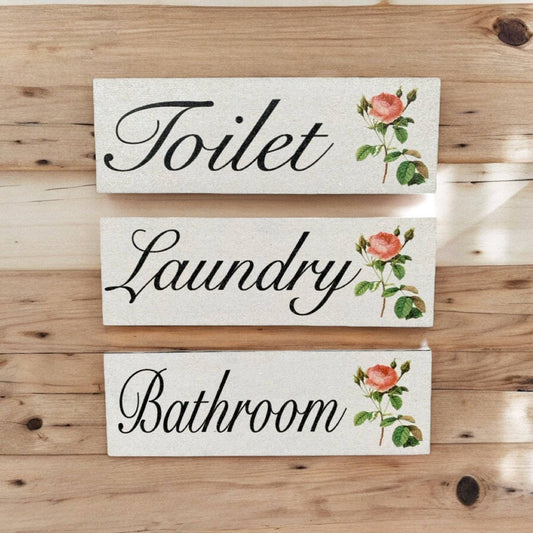 Toilet Laundry Bathroom Antique Rose MDF WOOD Sign - The Renmy Store Homewares & Gifts 