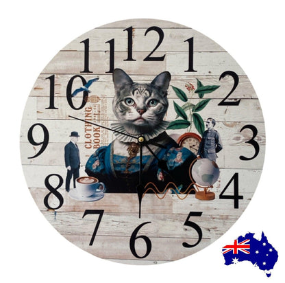 Clock Wall Cat Vintage Retro Aussie Made