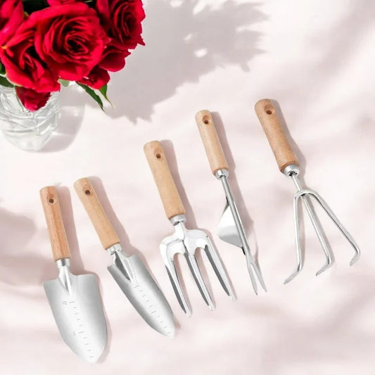 Garden Tool 5 Piece Set Stainless Wooden Handle - The Renmy Store Homewares & Gifts 