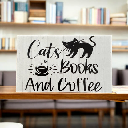 Cats Books and Coffee Sign