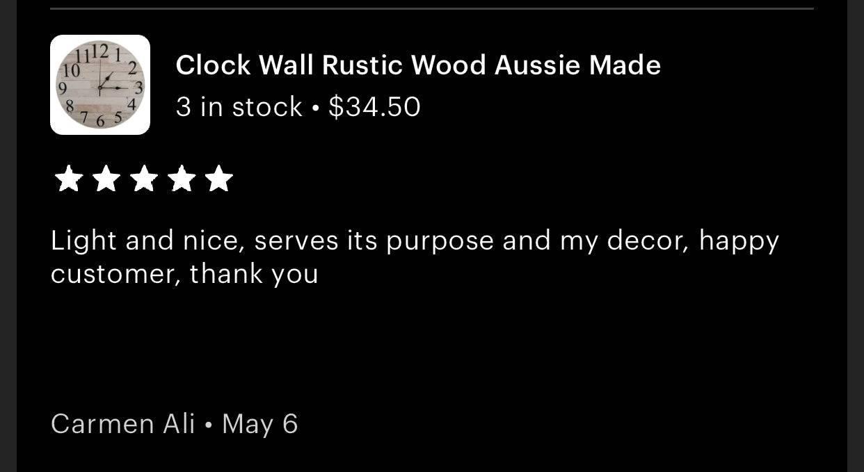 Clock Wall Rustic Wood Aussie Made - The Renmy Store Homewares & Gifts 