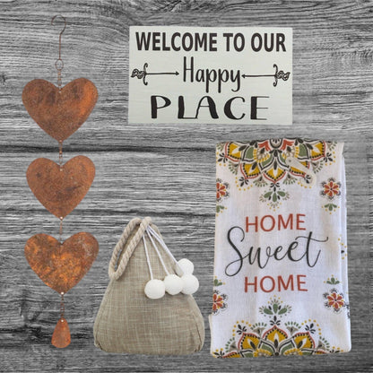 Bohemian Door Stop Hearts Tea Towel Happy Place Sign Gift Set - The Renmy Store Homewares & Gifts 