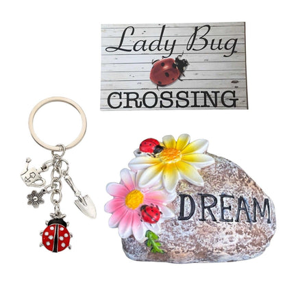 Lady Beetle Garden Dream Ornament Keyring Sign Gift Set