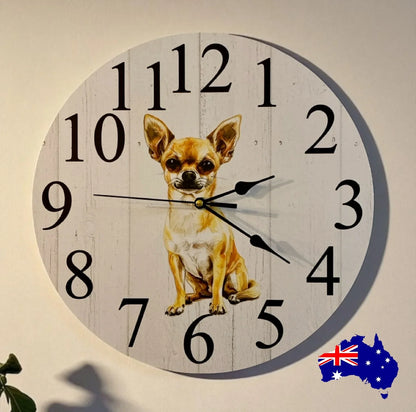 Clock Wall Dog Chihuahua 30cm 60cm Aussie Made