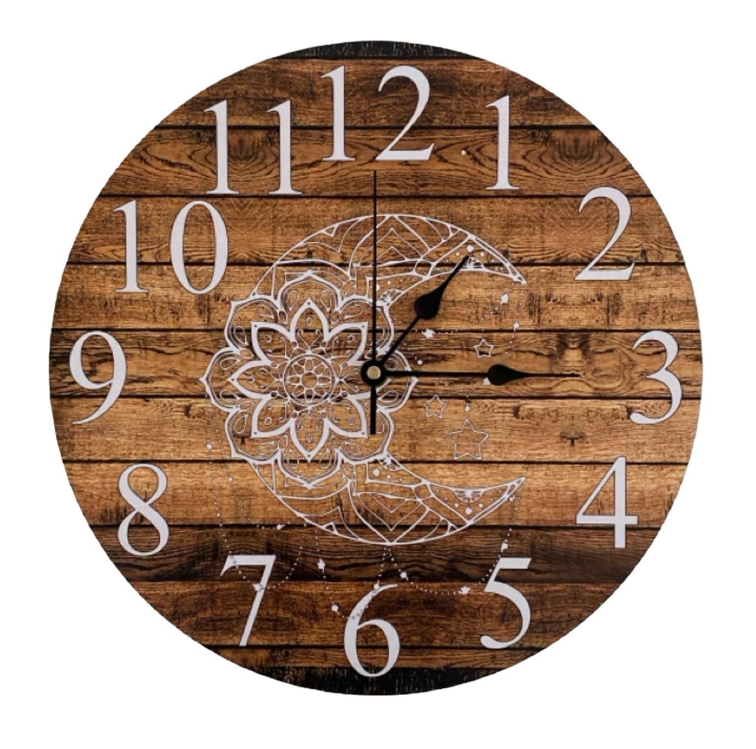 Clock Wall Moon Mandala Dark Timber Aussie Made - The Renmy Store Homewares & Gifts 