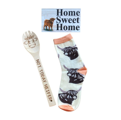 Cow Lover Wood Utensil Socks Home Sign Gift Set - The Renmy Store Homewares & Gifts 