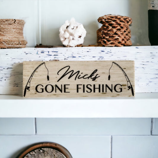 Gone Fishing Rustic Personalised Custom Sign - The Renmy Store Homewares & Gifts 