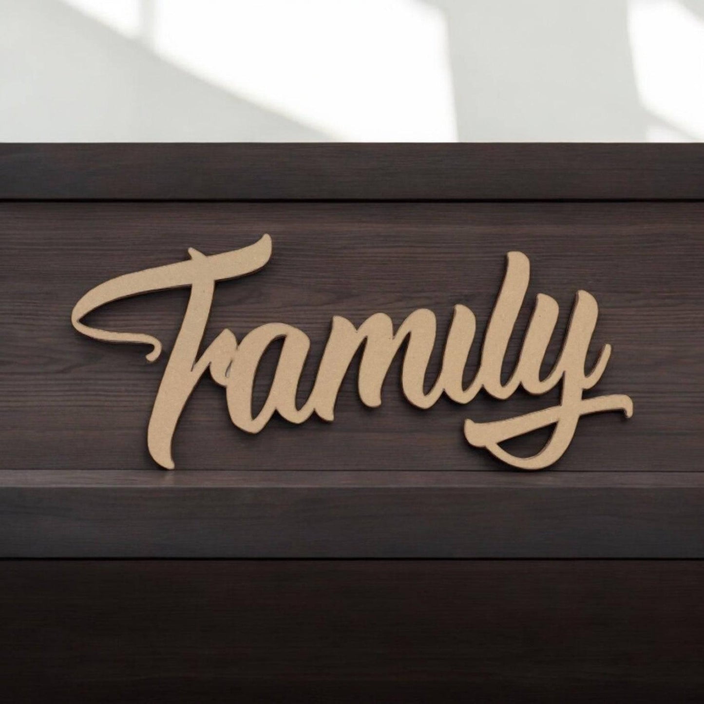 Family Script MDF Shape Word Raw Wooden Wall Art - The Renmy Store Homewares & Gifts 