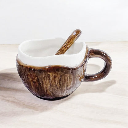 Cup Mug Spoon Coconut Coconut Shell Ceramic Tropical