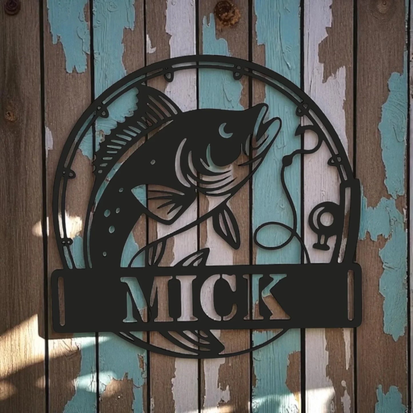 Fishing Personalised Custom Outdoor Black White Wall Art Laser Cut