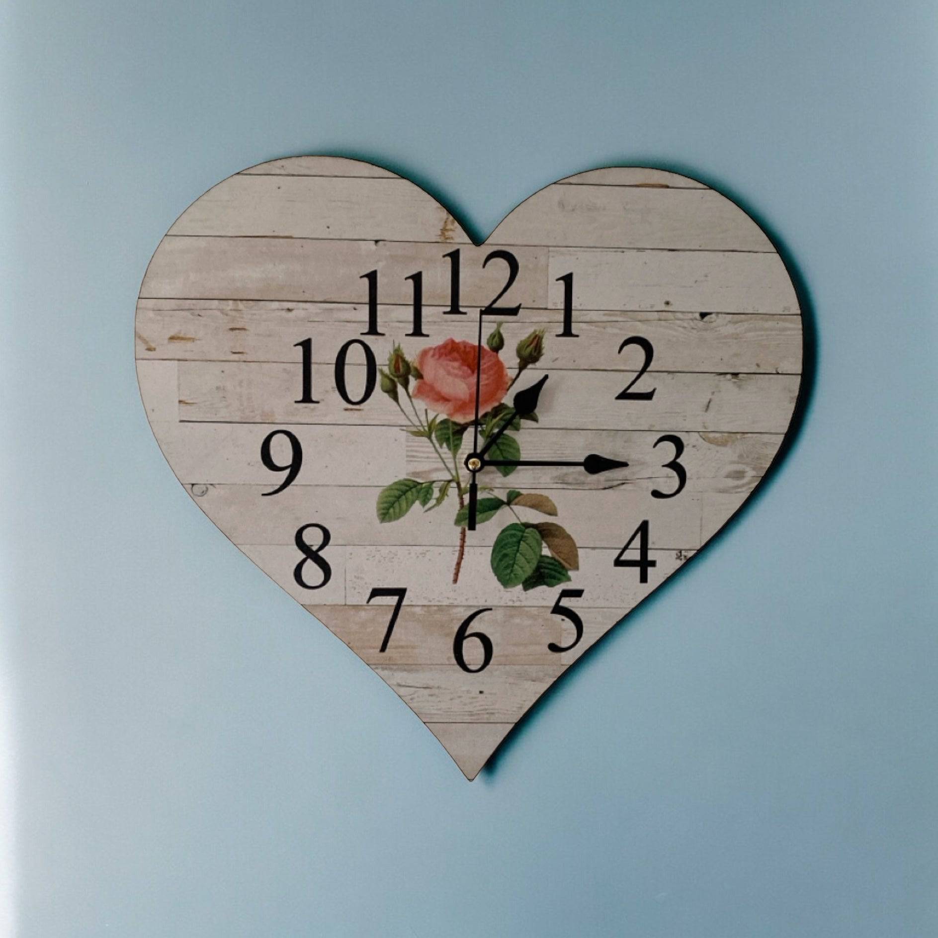 Clock Wall Heart Cottage Rose Aussie Made - The Renmy Store Homewares & Gifts 