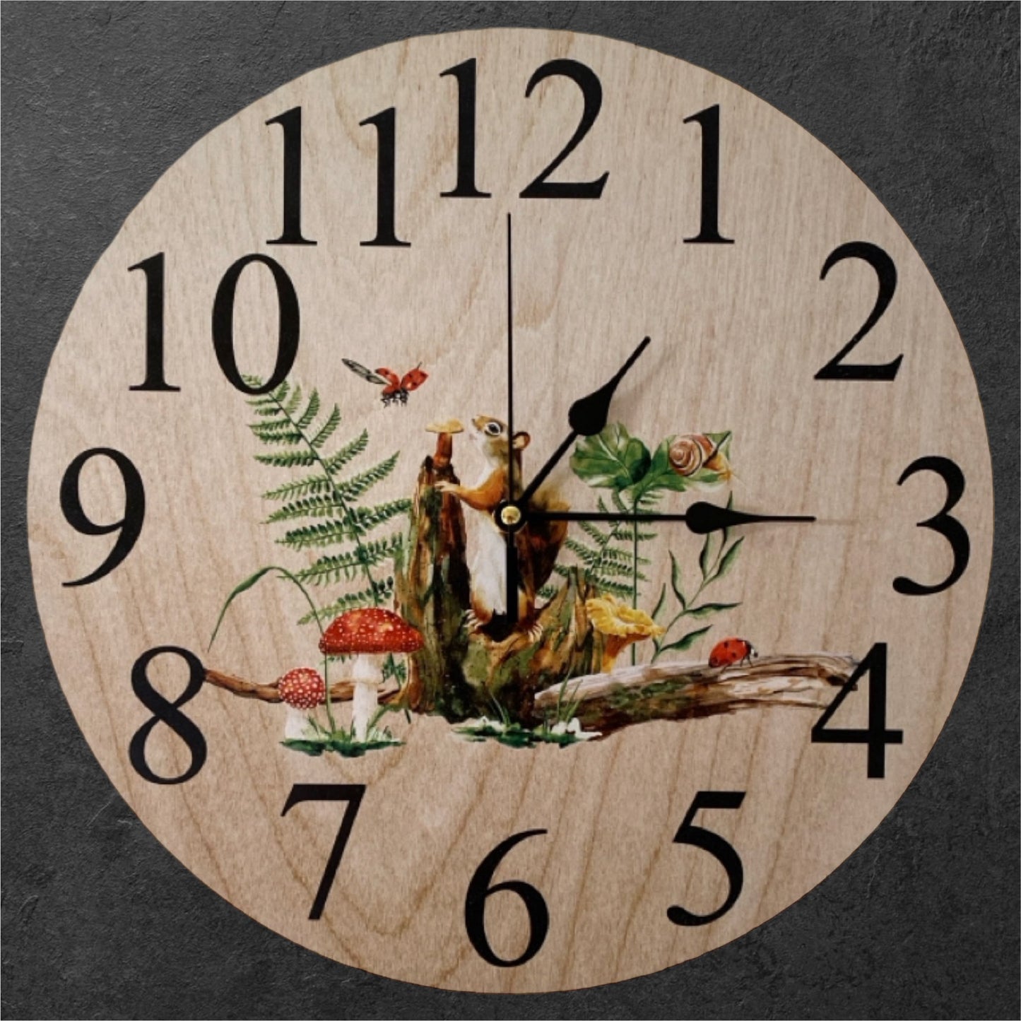 Clock Wall Squirrel Lady Beetle Snail Mushroom Aussie Made - The Renmy Store Homewares & Gifts 