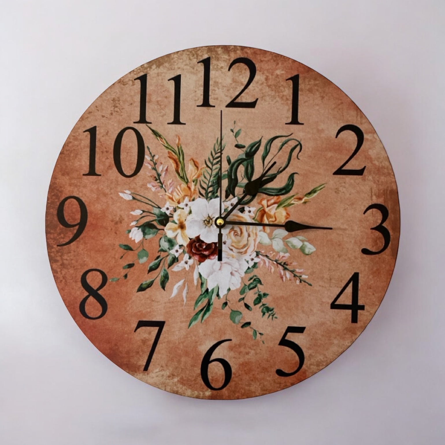 Clock Wall Floral Warm Flowers Country Cottage Aussie Made - The Renmy Store Homewares & Gifts 