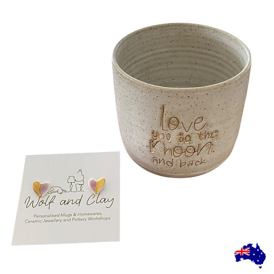Mug Cup with Earrings Love Pottery Ceramic Aussie Made