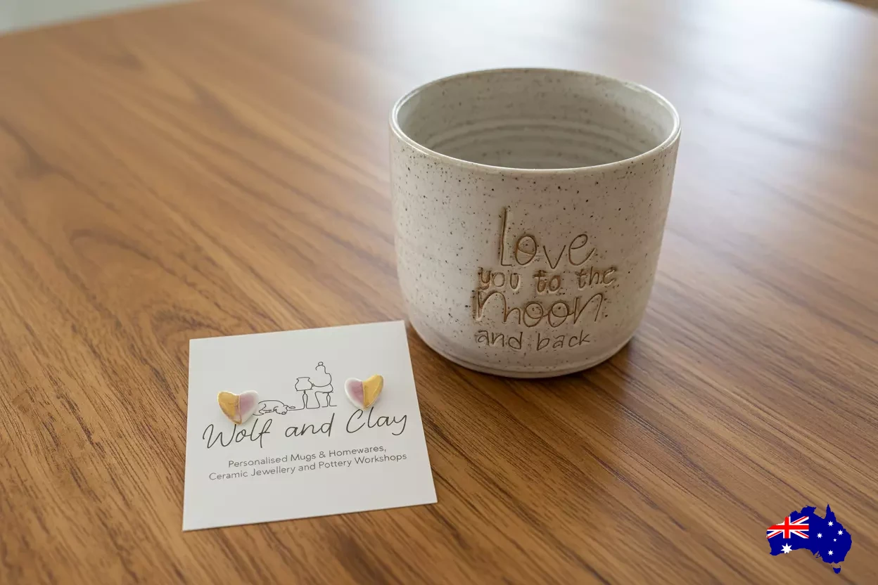 Handmade Ceramic Love Mug Cup & Earrings Gift Set | Aussie Made Wolf and Clay