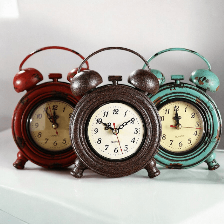 Clock Vintage Retro Style Blue Red Brown Desk Mantle - The Renmy Store Homewares & Gifts 