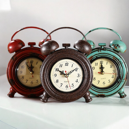 Clock Vintage Retro Style Blue Red Brown Desk Mantle