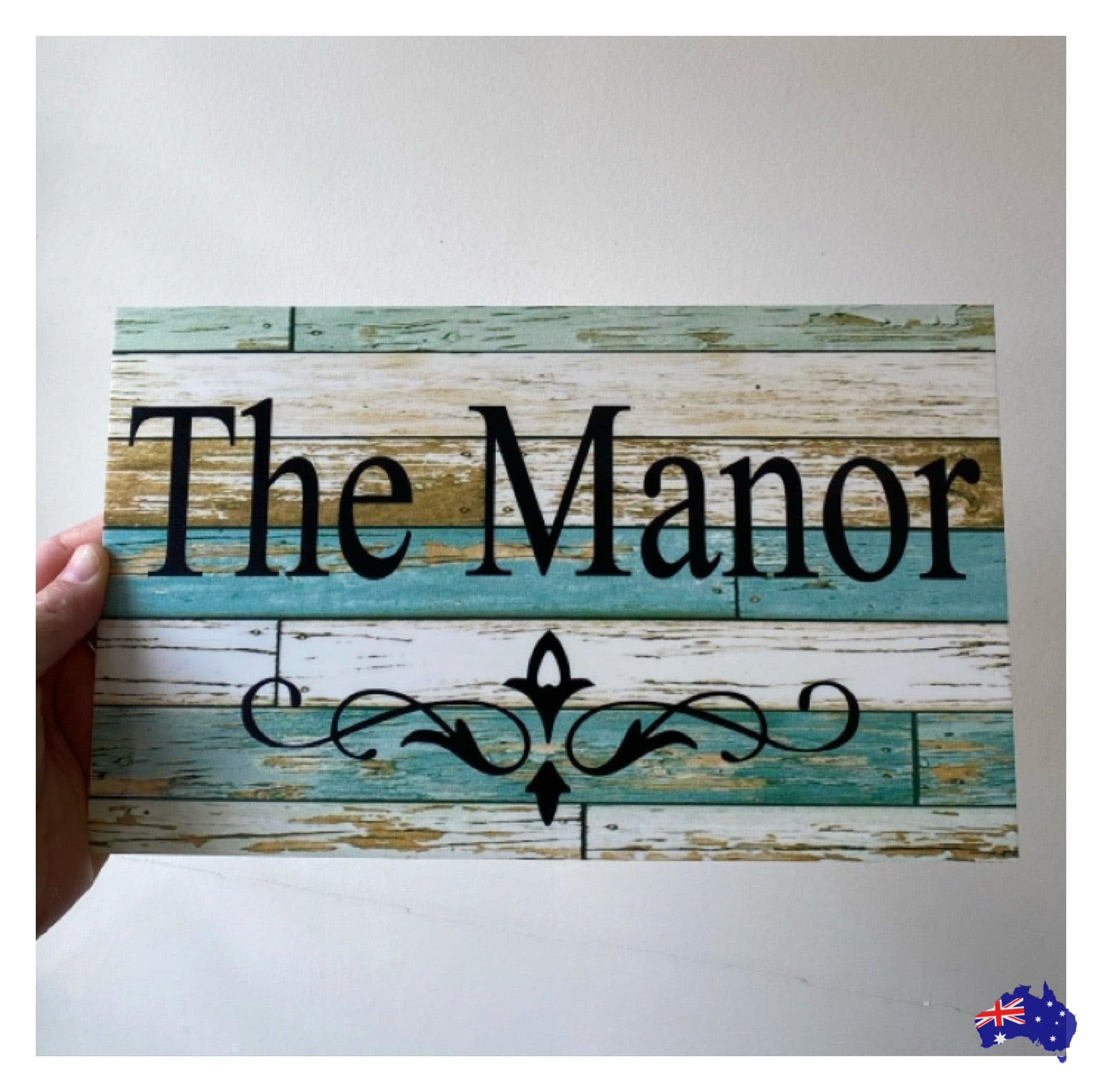 Custom Personalised Blue Timber Look Sign - The Renmy Store Homewares & Gifts 