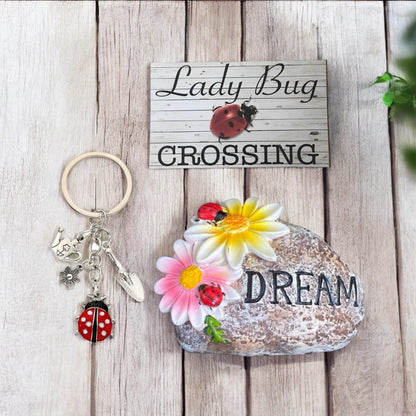 Lady Beetle Garden Dream Ornament Keyring Sign Gift Set