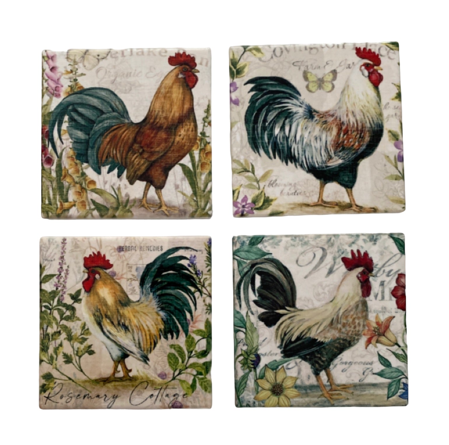 Coasters Set of 4 Rooster Chicken - The Renmy Store Homewares & Gifts 