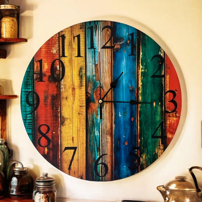 Clock Wall Rustic Colourful Timber Style Aussie Made - The Renmy Store Homewares & Gifts 