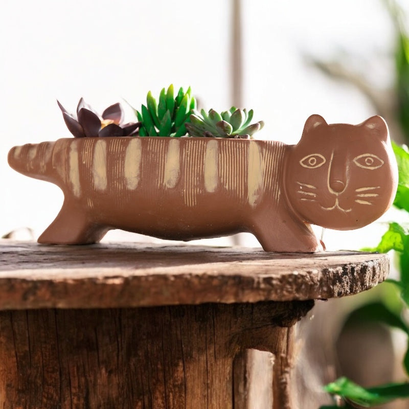 Pot Planter Garden Cat Rustic Black