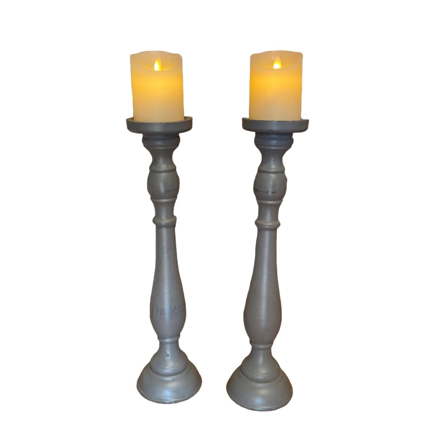 Candle Holder Pillar Grey Set of 2 - The Renmy Store Homewares & Gifts 