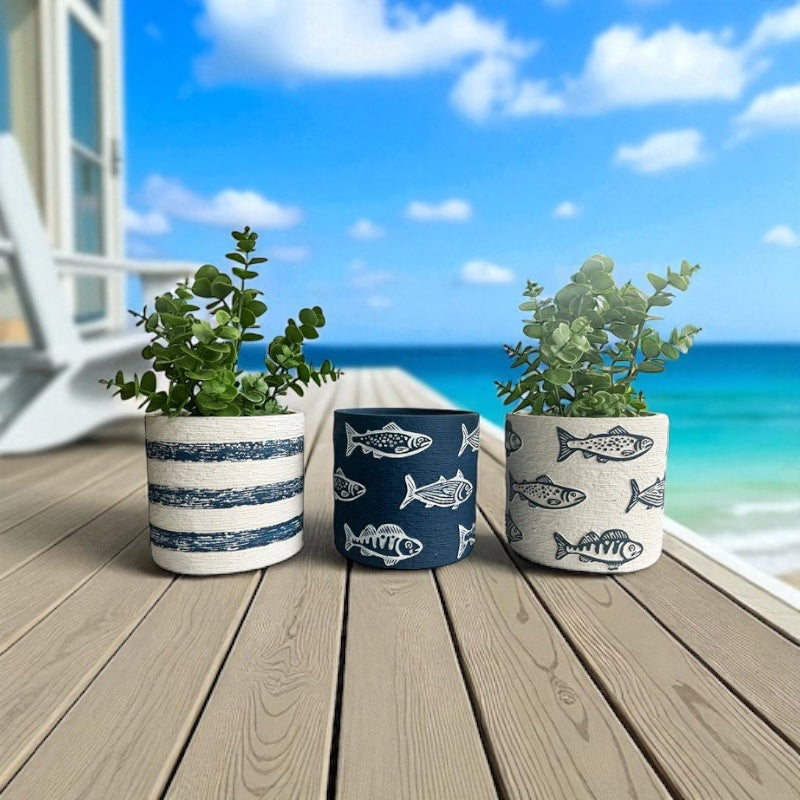 Planter Pot Ocean Seaside Fish Set of 3