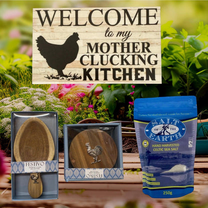 Celtic Salt Chicken Wooden Container Clucking Kitchen Sign Spoon Gift Pack - The Renmy Store Homewares & Gifts 