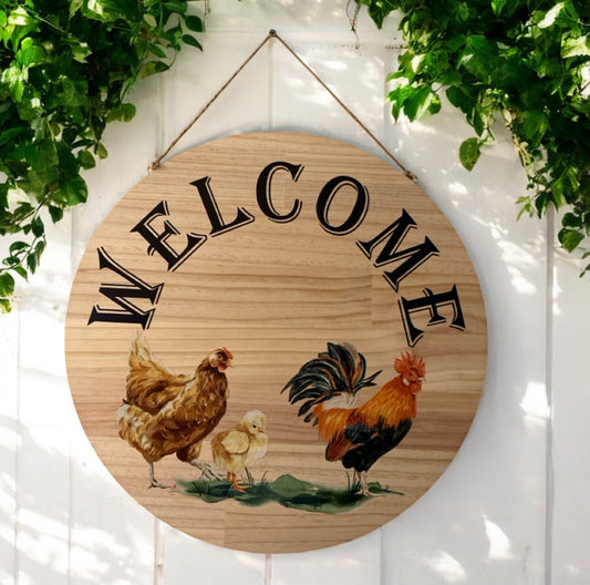 Farmhouse Chicken Rooster Chick Wood Sign