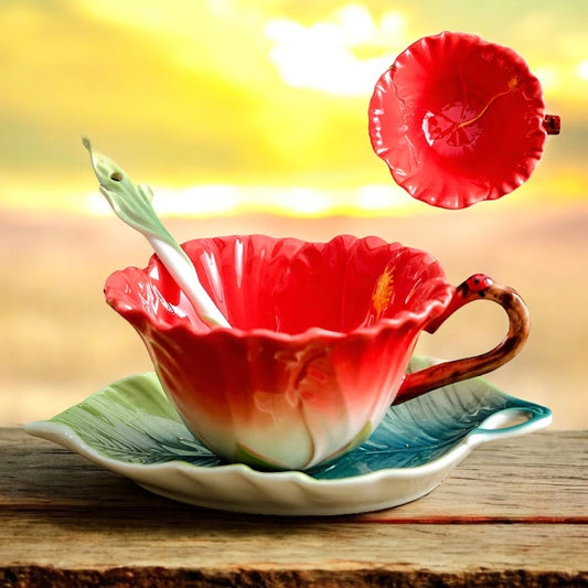 Flower Hibiscus Cup Leaf Saucer Spoon